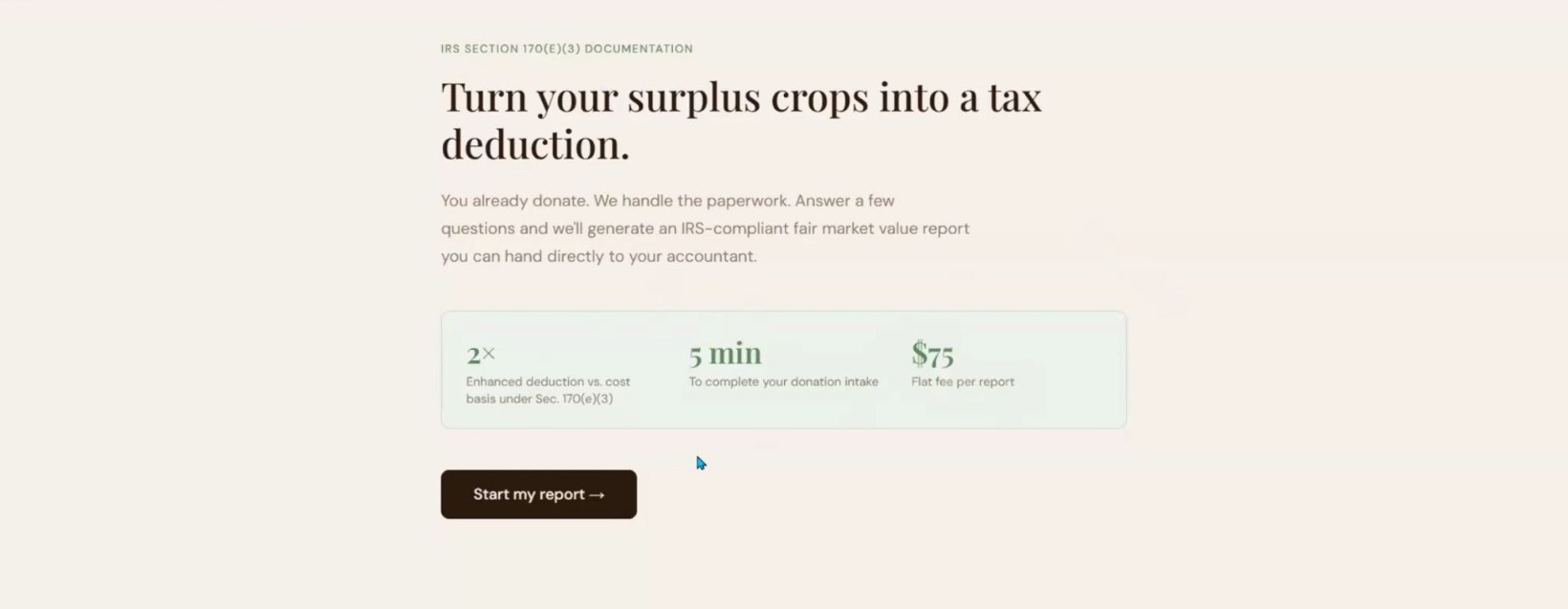 Bridge AI student prototype, a crop donation tax documentation platform