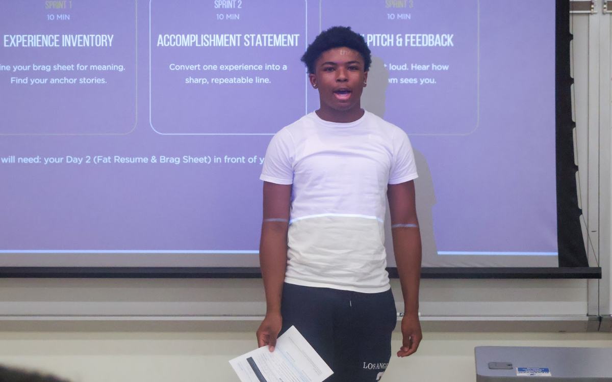 A Bold Futures Academy facilitator leading the personal branding session at Central Connecticut State University
